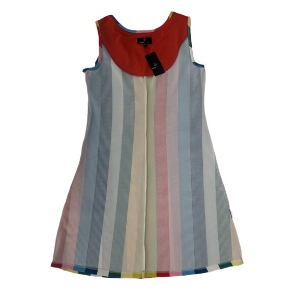 NWT Bright Rainbow Stripe Trapeze Waffle Knit Beach Cover Up Dress Small - Picture 4 of 5